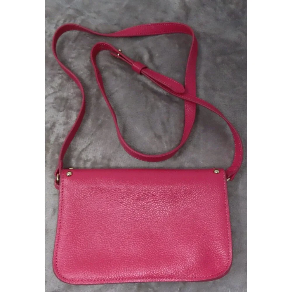 BTB Los Angeles Hot Pink Rocker Biker Styling Leather Gold Studded Crossbody Bag - Picture 4 of 16